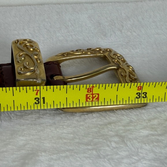 VTG Fossil Womens S Brown Leather Western Concho Belt Gold Tone Filigree Buckle - Picture 15 of 15